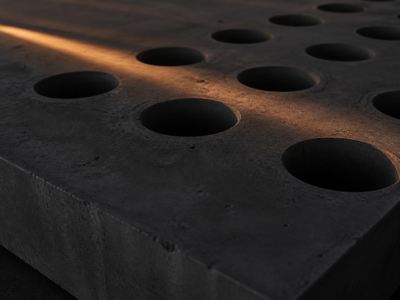 Close-up of a finished and sealed core cut hole with pipe sleeve and waterproofing grout