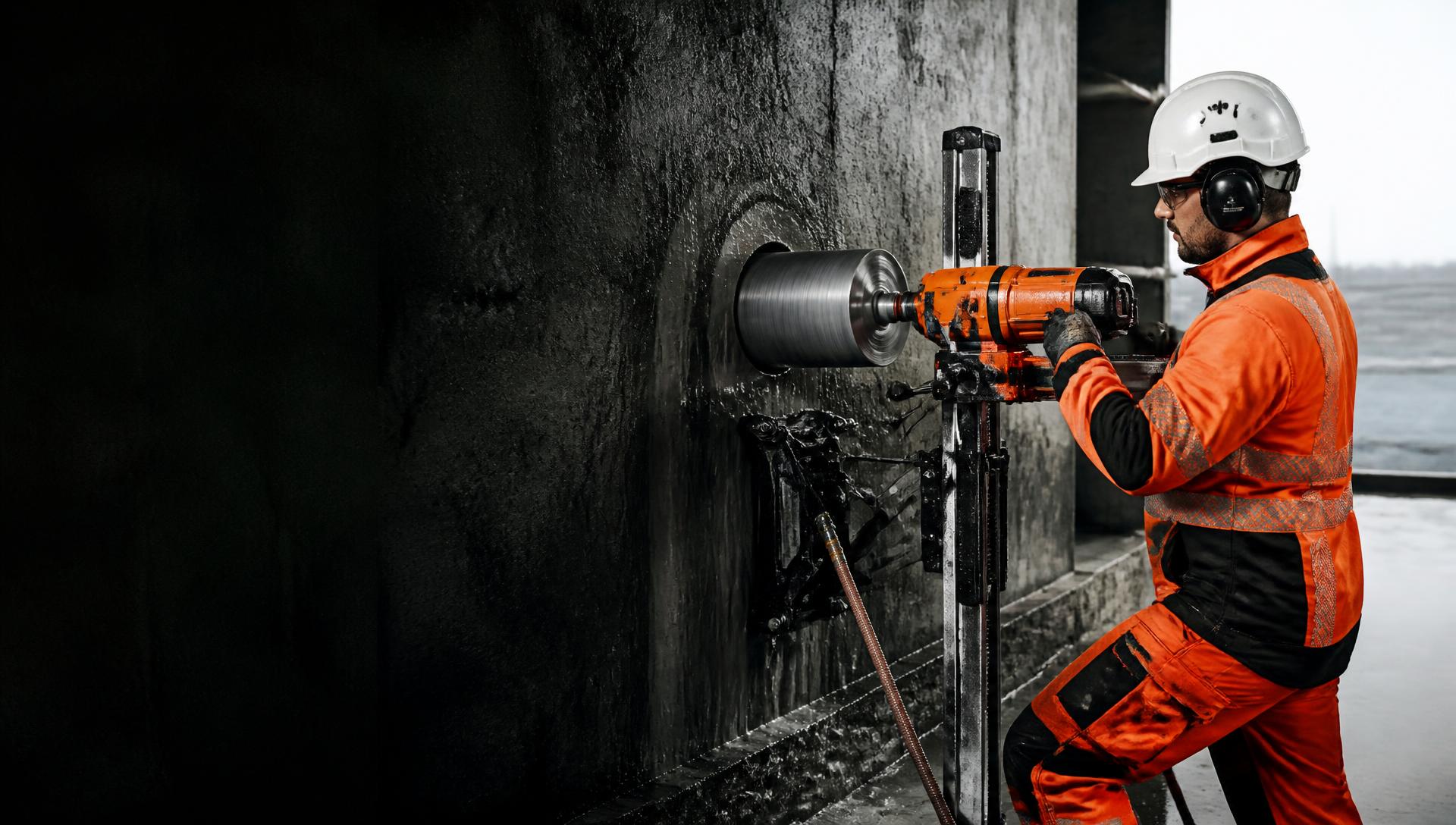 Core cutting crew working on a residential building site in Gurugram