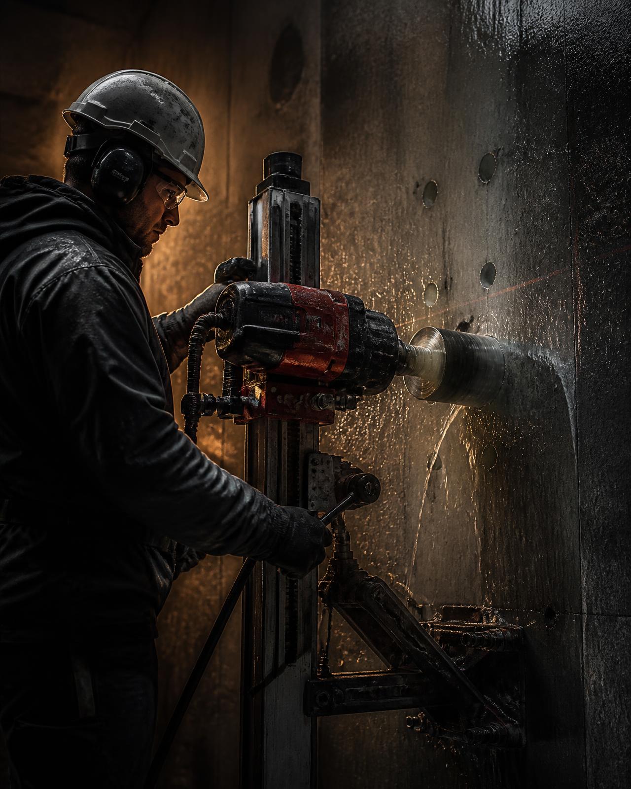 Sealant being applied around a sleeve pipe in an exterior wall opening